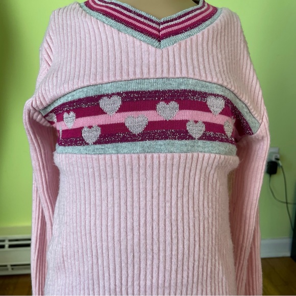 VINTAGE IN DESIGN PINK RIBBED HEART ACCENT LONG SLEEVE SHIRT TOP SIZE 7/8 - Picture 5 of 7